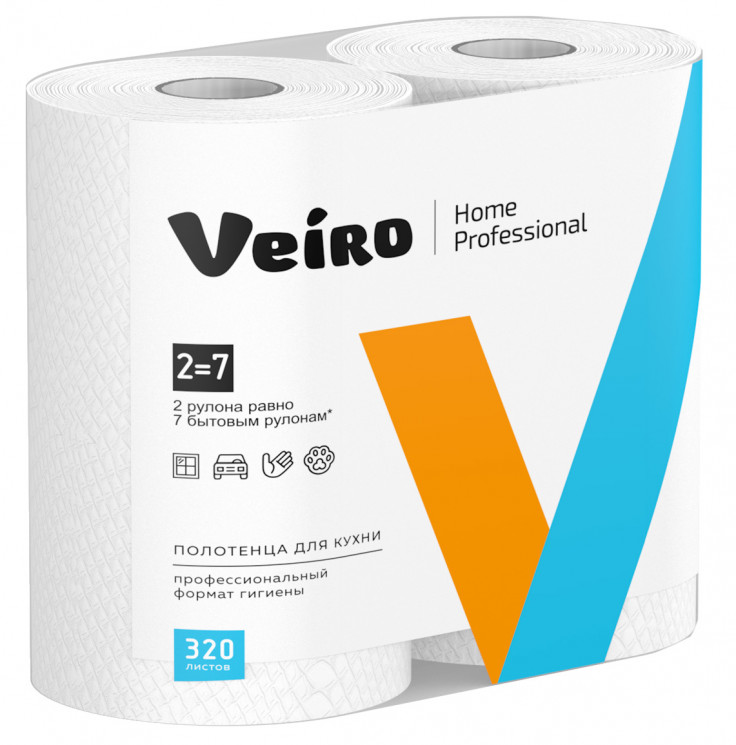 Полотенца бумажные в рулонах Veiro Home Professional 2сл. белый 160лист. 200*220 мм (К301)