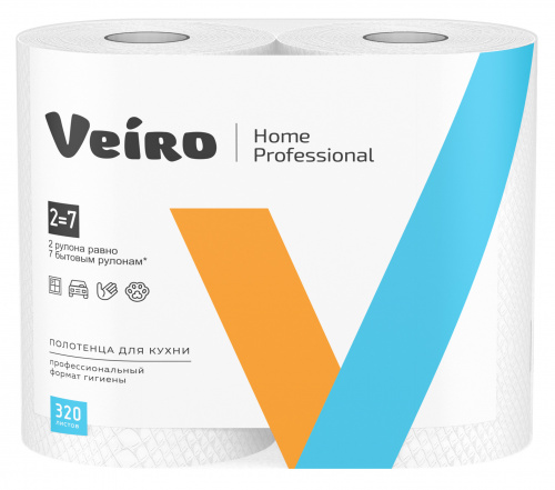Полотенца бумажные в рулонах (Soft Pack) Veiro Home Professional 22*20 см белые 2 сл. 160 л (К301)