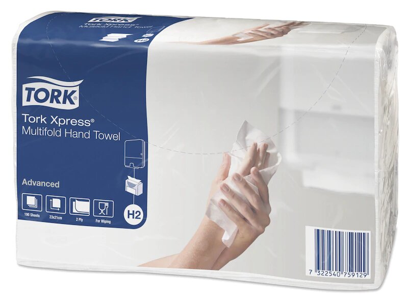 Tork Xpress Advance листовые полотенца. 21*23,4 см Multifold 2 сл 190 листов белые