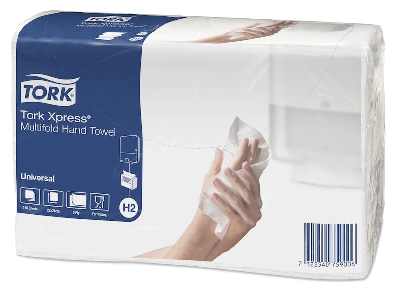 Tork Xpress Universal листовые полотенца 21*23,4 см Multifold 2 сл 190 листов натурального цвета
