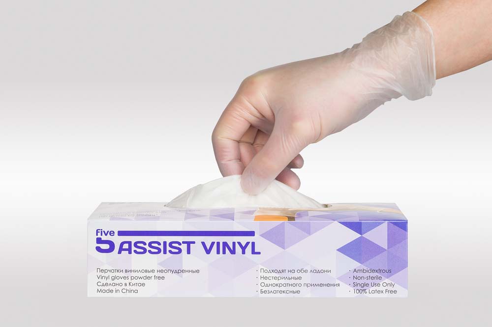 Перчатки виниловые 5Assist Vinyl размер М 50 пар/уп
