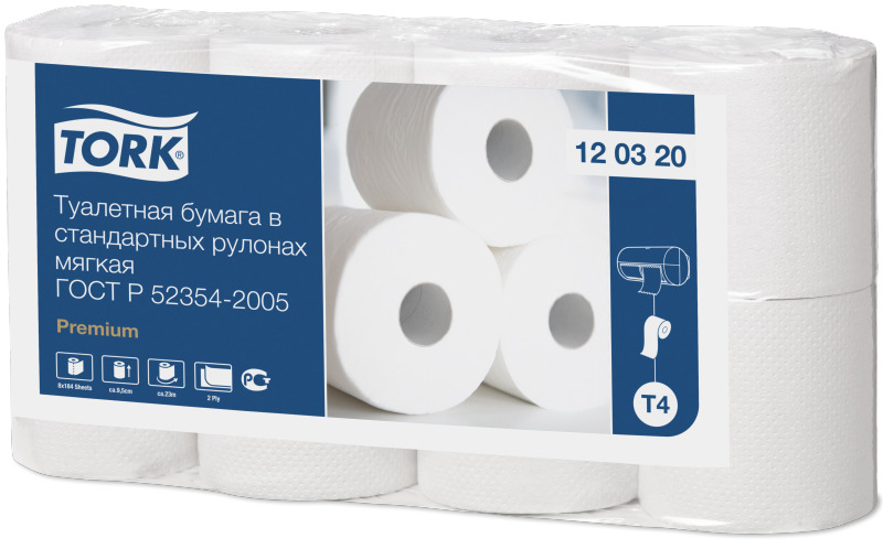 Tork туалетная бумага Premium в стандартных рулонах 2 сл 23 м 8 рул белая