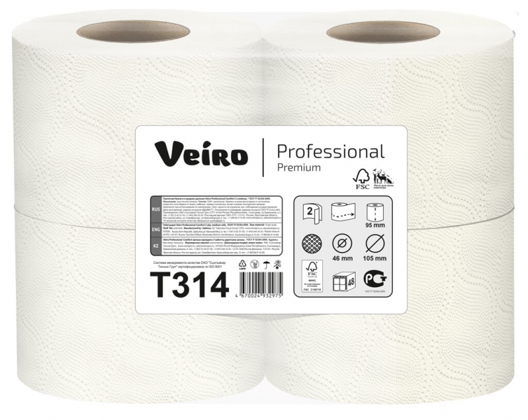 Туалетная бумага Veiro в стандартных рулонах 4шт в упаковке белая 2 слоя Premium 20 м 