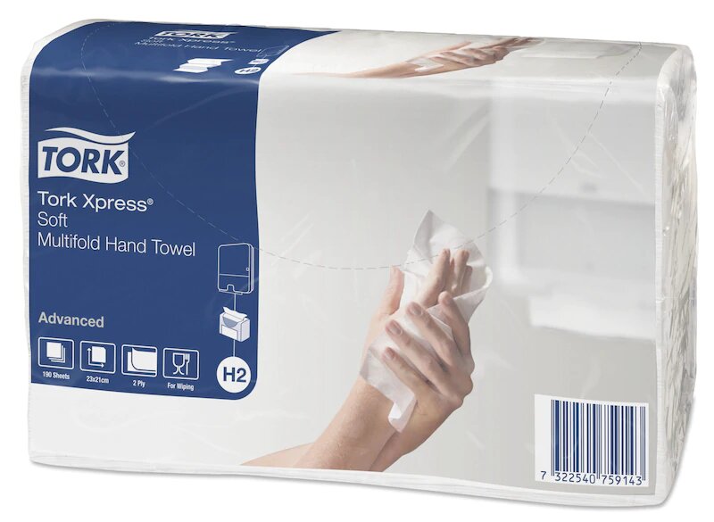 Tork Xpress Advanced листовые полотенца 21*23,4 см Multifold 2 сл 190 листов белые (471135)