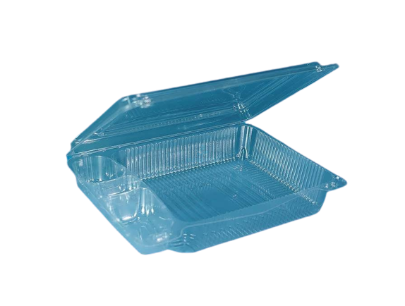 Пластиковый контейнер-ракушка для суши ПРОЗРАЧНЫЙ 4 секции 265*193*68 мм