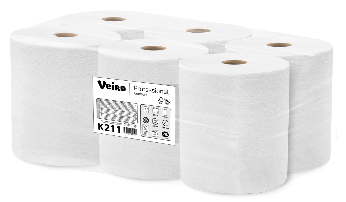 Полотенца бумажные Veiro в рулонах 1 слой белое Comfort120 м h-20см (K211) 