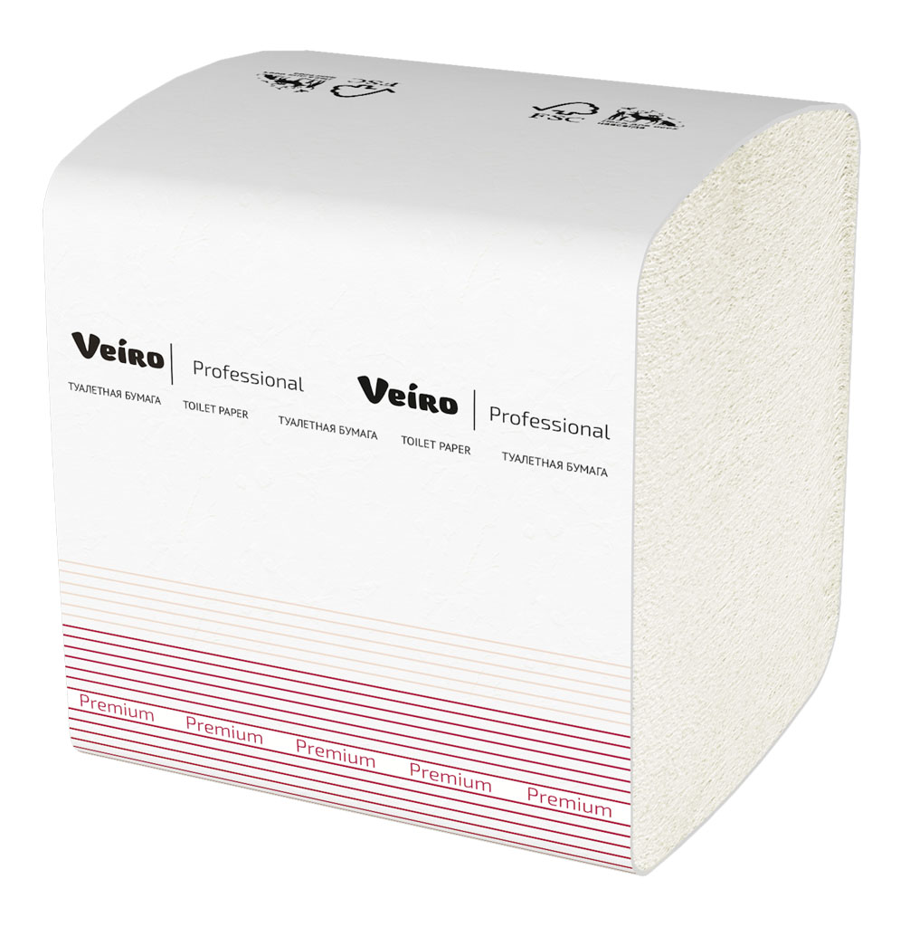 Туалетная бумага Veiro листовая 2 слоя белая 250 листов Premium 21*10,8 см Артикул TV302