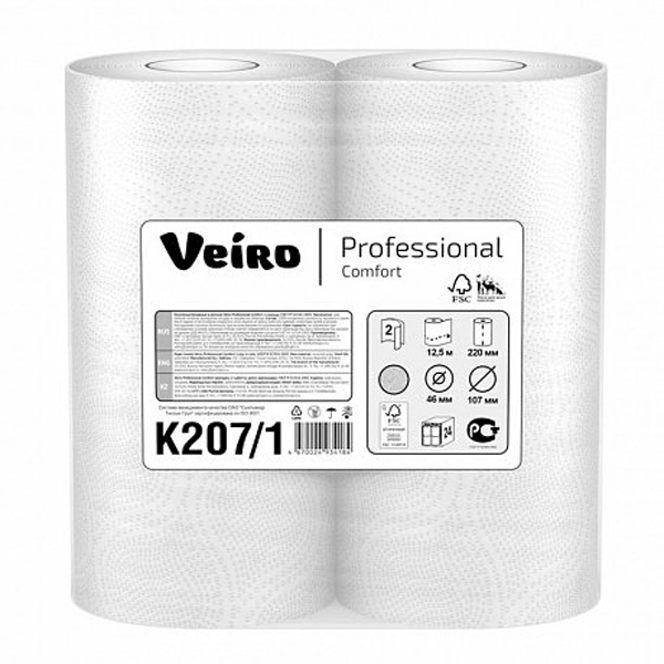 Полотенце для рук Veiro в рулонах 2 слоя белое Comfort 12,5 м 2шт в упаковке (К207/1)