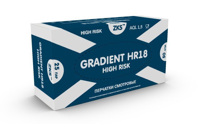Перчатки латексные High risk Gradient HR 18, размер M 25 пар/уп